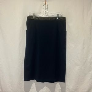 eshakti Navy Blue Cotton Knit Pencil Skirt Faux Leather Waist